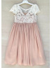 Ivory Eyelash Lace Dusty Blush Chiffon Sweet Flower Girl Dress